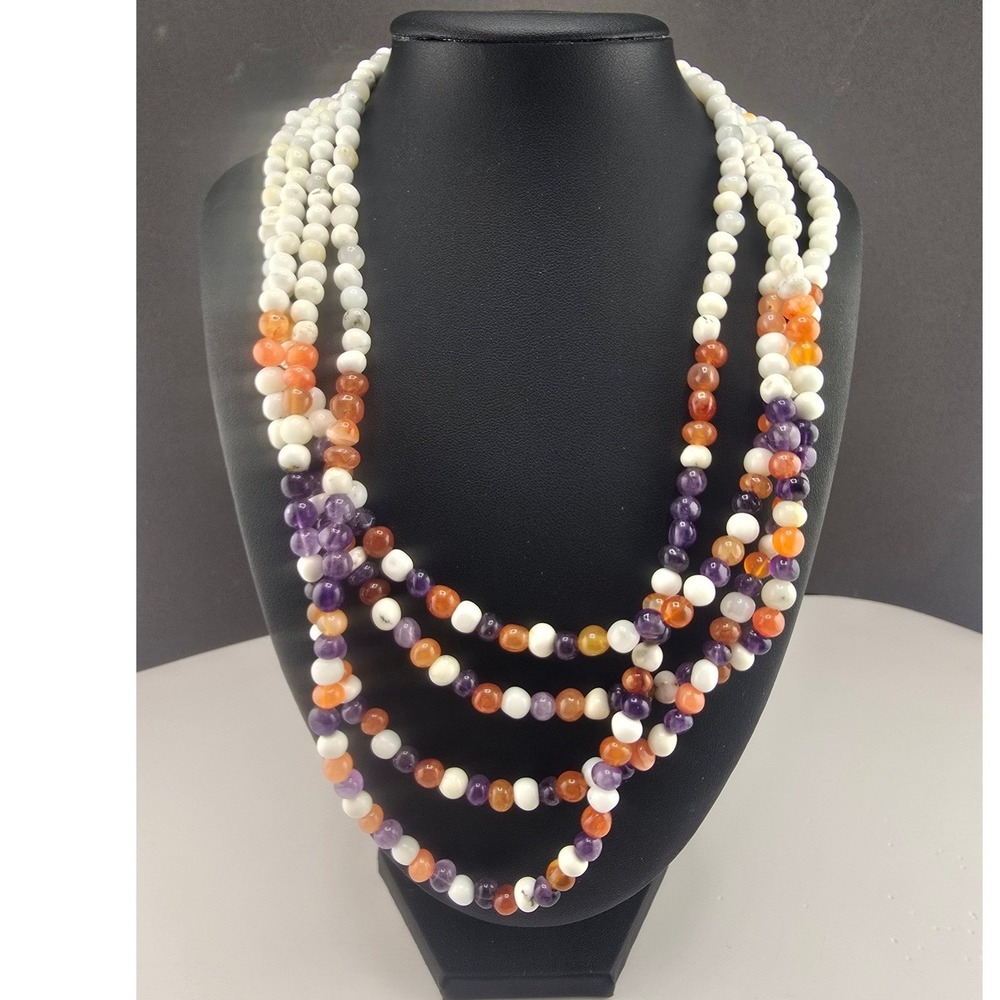 Jay King Necklace Multi Strand Beaded White Purple Orange Sterling Silver 20in